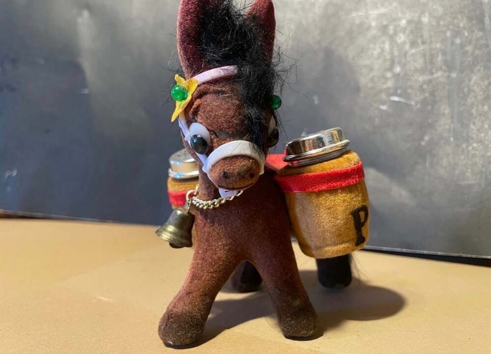 Vintage Mid-Century Flocked Donkey Salt and Pepper Shaker Set
